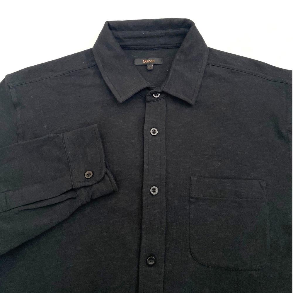 Quince Organic Cotton Slub Long Sleeve Button Up Shirt Mens Large Black LB43322
